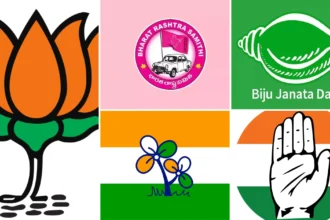 electoral bonds (Logos of BJP. TMC, Congress, BRS and BJD)