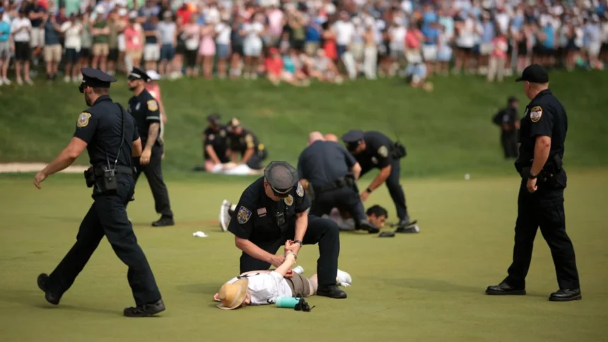 Protesters at Travelers Championship